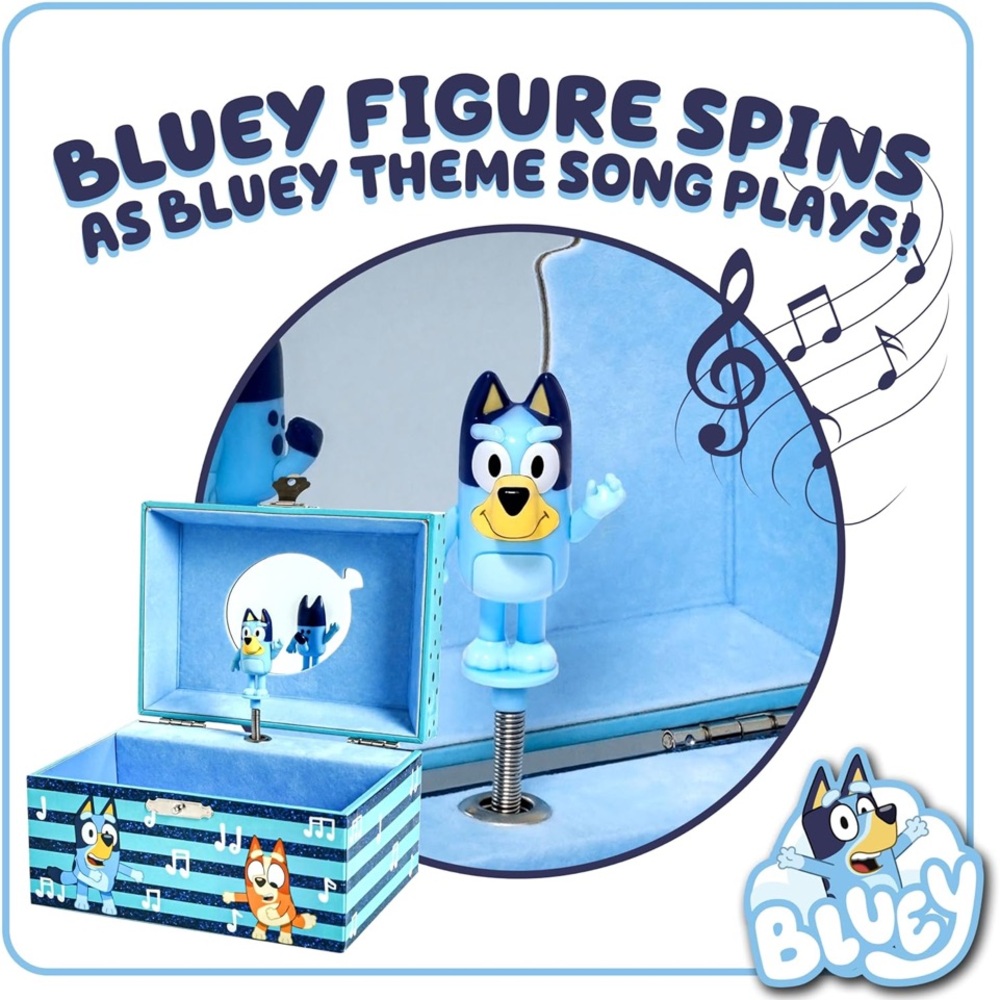 Bluey Musical Jewelry Box with Blue and Teal Stripes - Picture 4 of 6